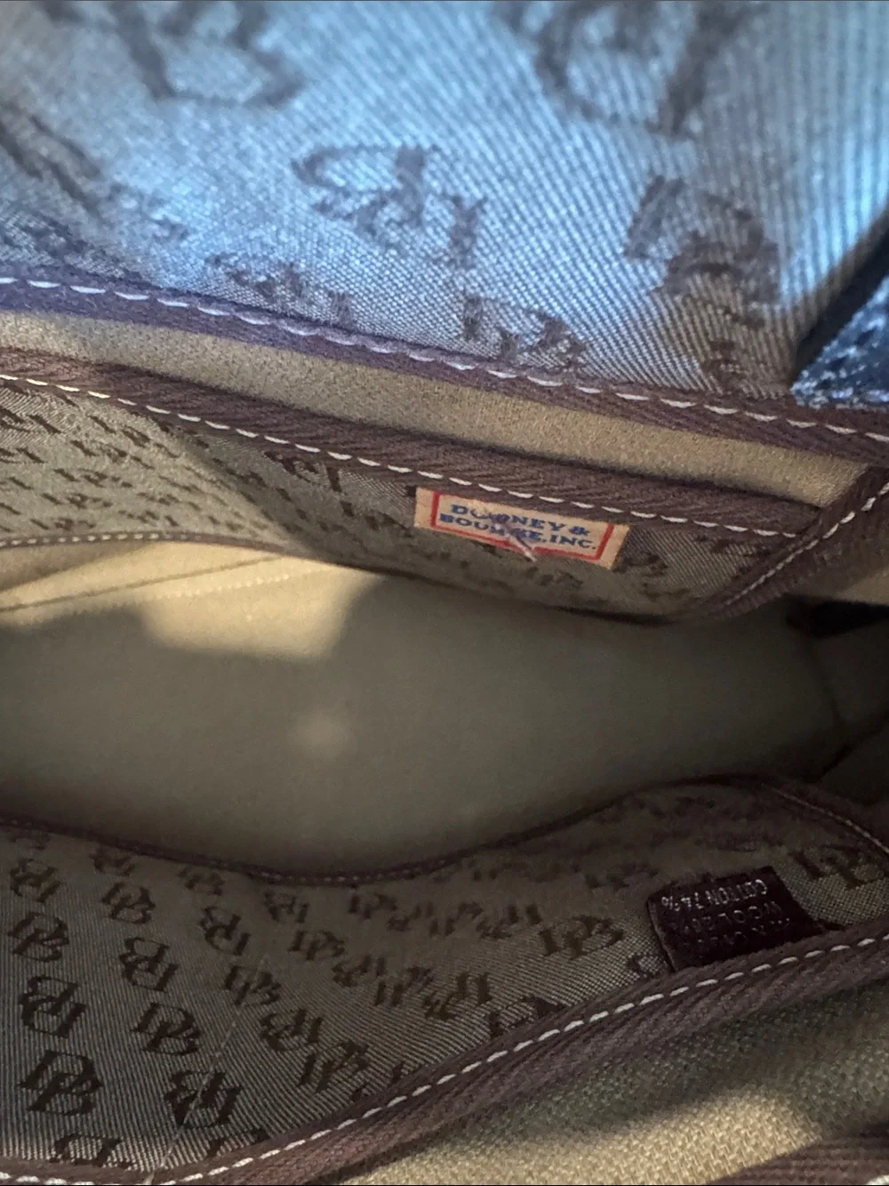 Dooney & Bourke Beige Monogram Tote with Brown Leather Trim